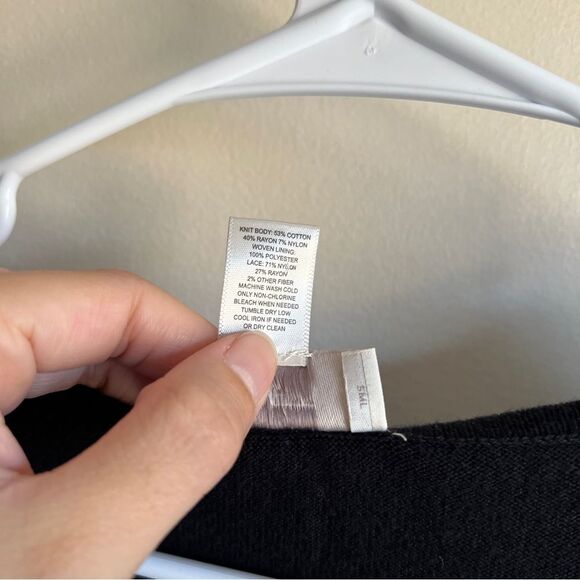 Loft Black Lace Layered Hem 3/4 Sleeve Lightweight Sweater - Picture 4 of 5